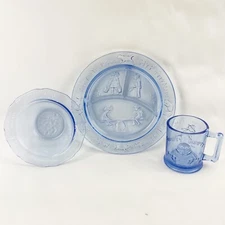 Home Interiors Tiara Vintage Blue Nursery Rhyme 3 pc Child Service Dish Set READ