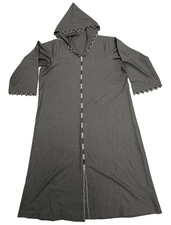 Moroccan Caftan Women Vintage Djellaba Grey Hooded Dress Long Sleeves L