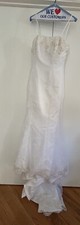 Davinci Size 8 Spaghetti Strap White Wedding Gown Train Embroidery *Damaged*