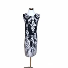 AB Studio Womens Sleeveless Sheath Dress Size 14 Black White Career Office FLAW