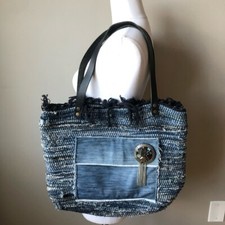 Large Denim Rug Style Boho Hand Woven Tote Bag
