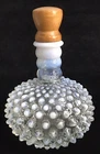 Vintage Hobnail Milk Glass Decanter With Wooden Cork Lid Opalescent