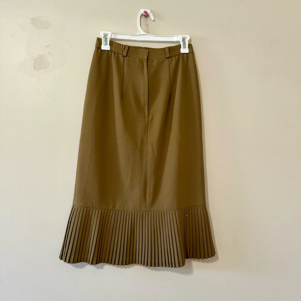 Falda de Lana Vintage Años 60 Plisada Midi Verde Militar Mediana Años 60 Retro Foto 4 de 4