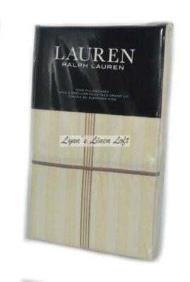 RALPH LAUREN Allie Stripe Cream Flax KING PILLOWCASES PAIR NEW