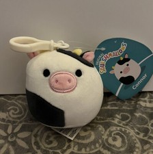 Squishmallow 3.5  Connor the Cow Black White Clip-On NWT HTF 2023 SHIPS TODAY 