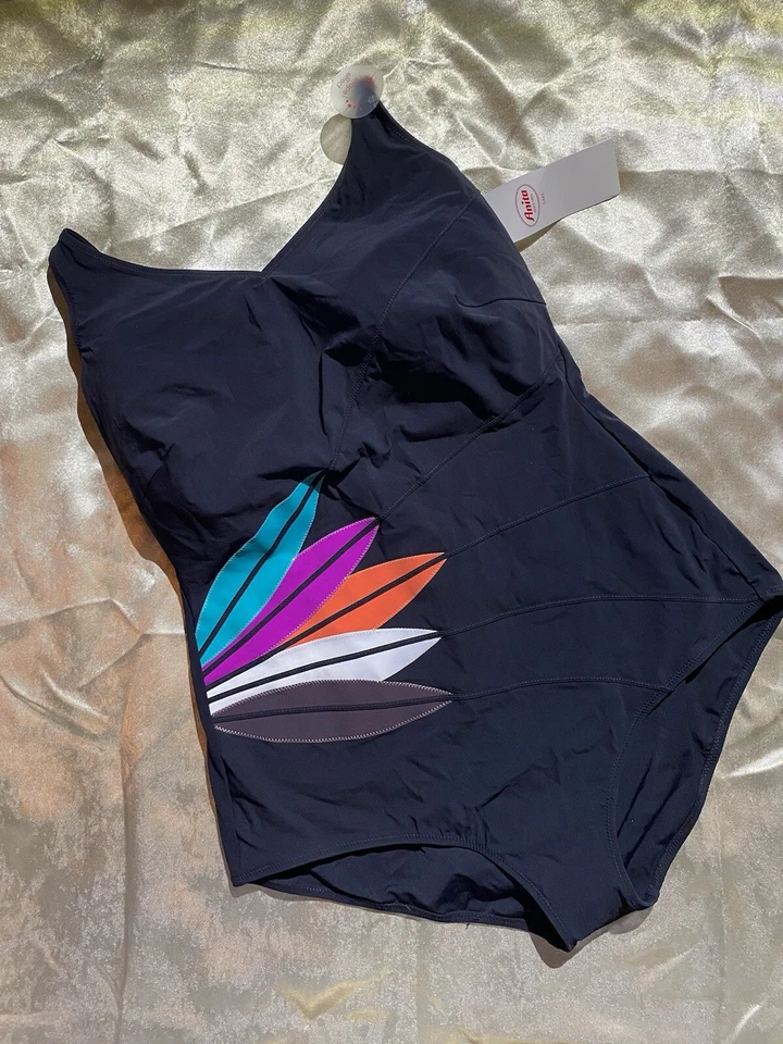 Traje de baño de una pieza Anita Care NEGRO con hojas de color, copa S22 C nuevo con etiquetas Foto 2 de 4