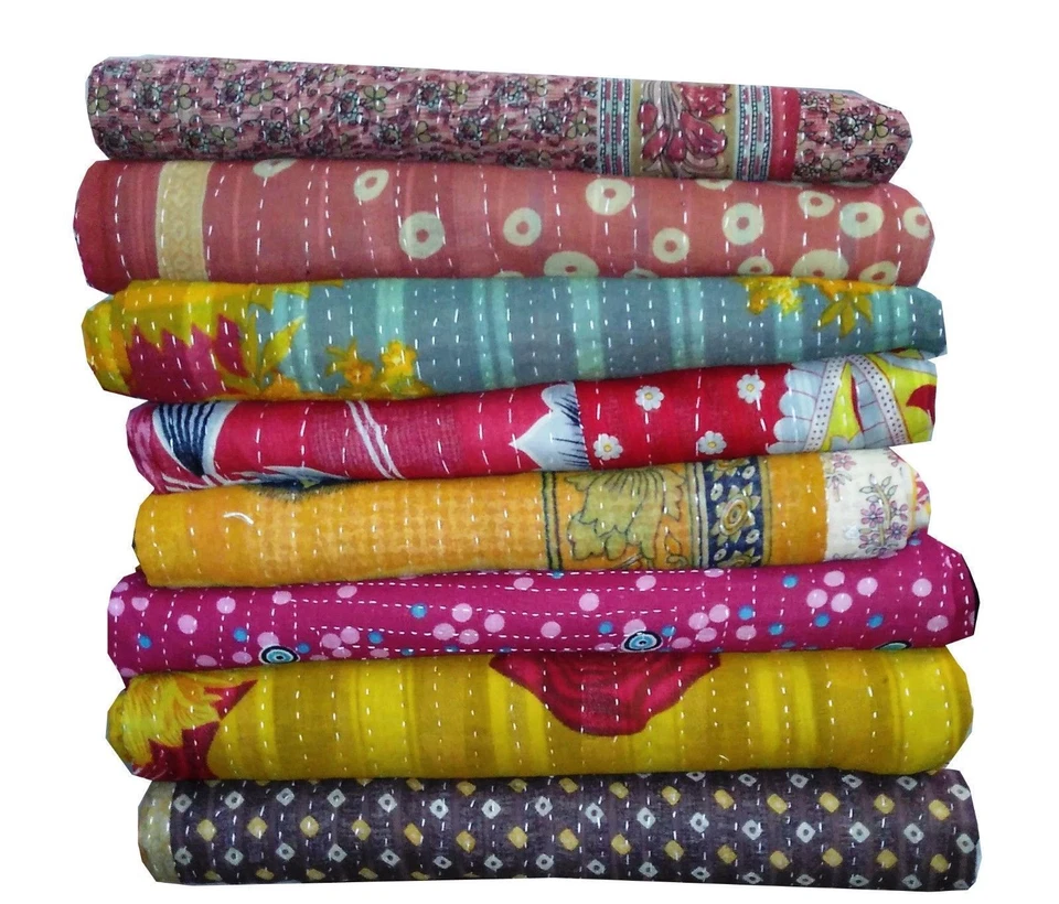 Kantha Quilt Vintage Handmade Blanket Throw Ralli Gudari Bedspreads Boho Decor  - Image 3 of 4