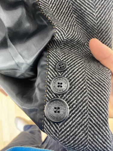 BARBOUR Tweed Herringbone Covert Charcoal ‘Edward’ Overcoat Jacket Coat (42) - Picture 15 of 17