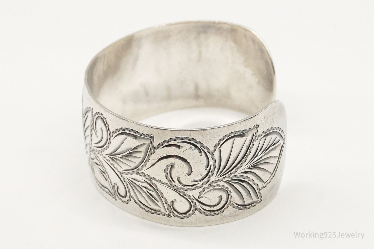 Bracelet Manchette Réglable Style Art Nouveau Feuilles - Argenté, Neuf Sans Emballage