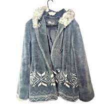 Hannah By Marlo Gray Faux Fur Long Sleeve Hooded Coat Jacket Womans Size Xl