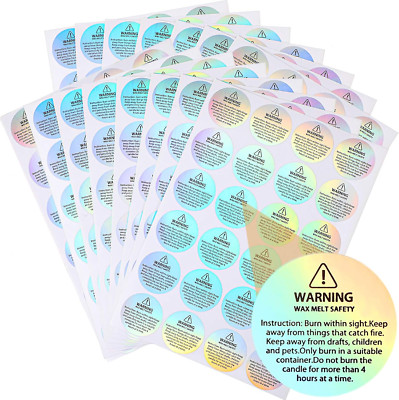 Holographic Candle Warning Labels for Jar, Container, Wax Melting Safety Sticker