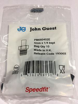 John Guest PM 050402E stem adapter-BSPT thread, 4mm stem, 1/4 BSPT (bags of 10)