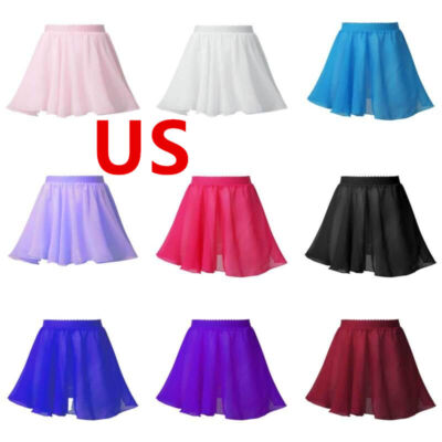 Girls Ballet Skirts Chiffon Pull on Elastic Waist Dance Dress Tutu Ballerina