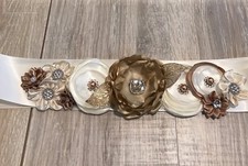 HANDMADE BRIDAL MATERNITY FORMAL SASH IVORY GOLD TAN RHINESTONES 3rd. sash