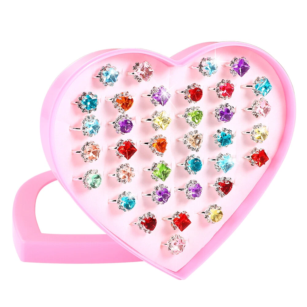 36pcs Girl Pretend Play Rings Children Rhinestone Rings