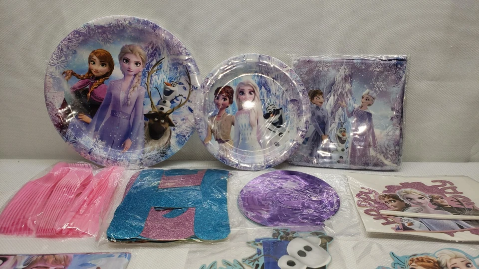 Disney Frozen Cumpleaños Fiesta Suministros Kit Platos Servilletas Mantel Vajilla Foto 3 de 4