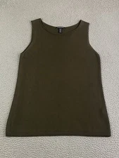 EILEEN FISHER Tank Top PM Tencel Stretch Jersey Knit Sleeveless Moss Green Shell