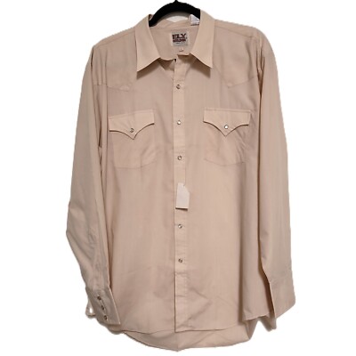 NEW Ely & Walker Mens Long Sleeve Western Shirt Pearl Snaps Solid Ecru Tan Beige