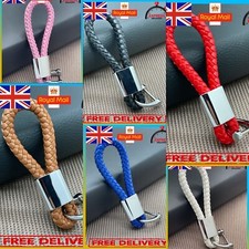 Keychain Braided Leather Rope Strap Metal Keyring Ring Key Fob Gifts