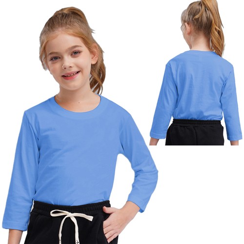 Unisex Kids T-shirt Workout Pullover Boys Sweatshirt Undershirt Round Neck Gym - Picture 61 of 87