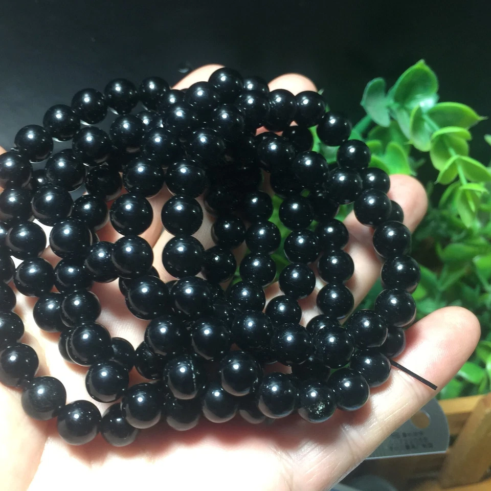 Pulsera elástica 2 piezas 8 mm obsidiana natural cuentas redondas regalo Reiki suerte 01 Foto 3 de 4