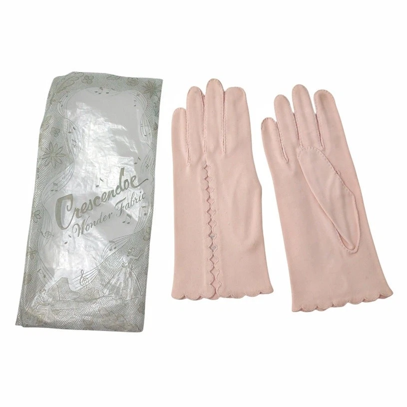 CRESCENDOE 1960s Vintage Gloves Peach Pink Embroidered Scalloped Edges 50s Retro