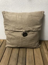 Pottery Barn Linen Big Button Throw Decorative Pillow Cover 18x18” Tan