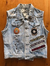 Jeans Weste Patches Jacke Nieten Jeansweste handgefertigt Gr. M RAR Top!
