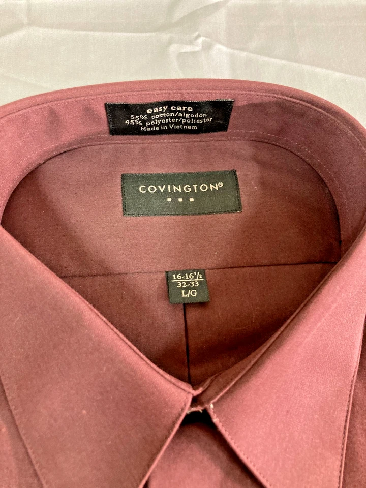 Camisa de Vestir Covington Para Hombre Grande (16-16.5) Borgoña Calce Clásico Oxford Formal Foto 2 de 4
