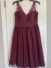 JJ's House Burgundy Lace Chiffon Sleeveless Bridesmaid Dress