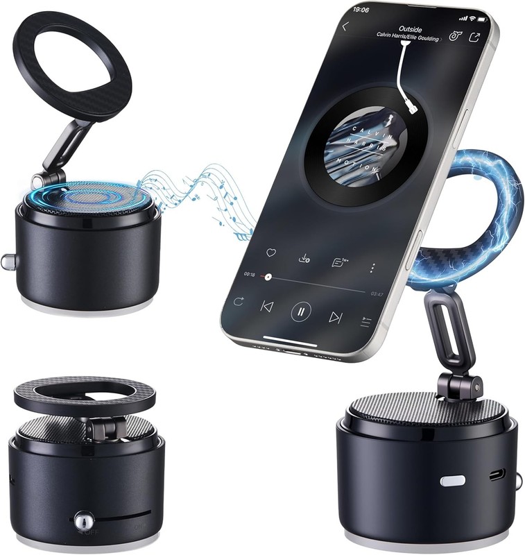 Car Phone Holder with MagSafe & Bluetooth Speaker, HD Sound Stand for iPhone/Sam