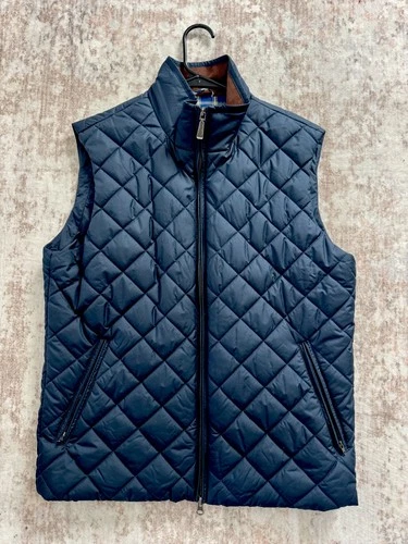 Brooks Brothers Men's Quilted Full Zip Polyester Vest w/ Pockets Blue M image 3