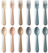 12 Pieces Toddler Utensils Set, Plastic Spoons and Forks Set for Kids, Children