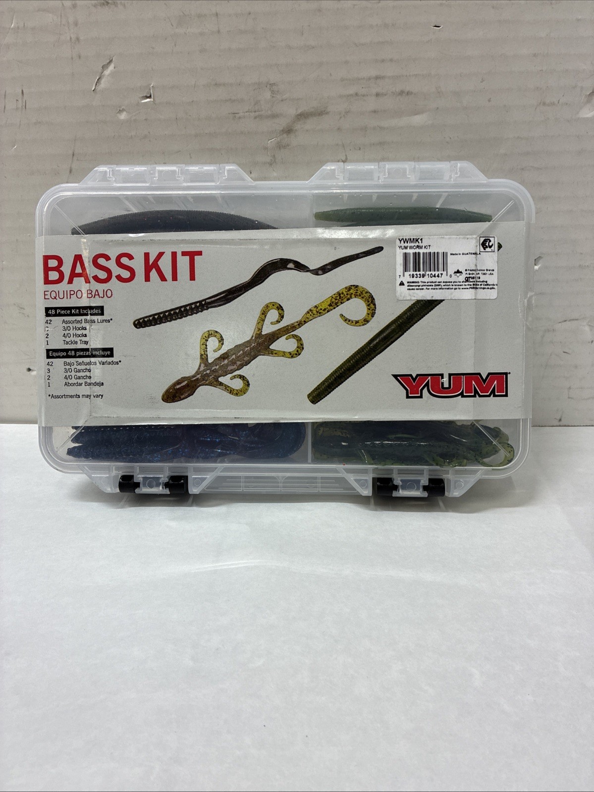 YUM 48 piece Bass Worm Kit Hooks Plastics Tackle Tray Pradco Scent Infused Baits
