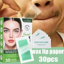 30X Facial Wax Strips For Face,Eyebrow,Chin,Upper Lip Hair Removal&8 After Wipes