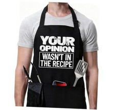 Funny BBQ Black Chef Aprons for Men, Adjustable Kitchen Cooking Aprons for