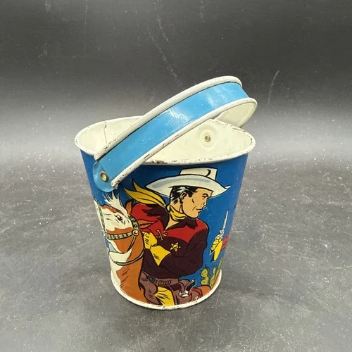 Vintage Ohio Art Tin Litho  Sand Pail Graphics Cowboy horse  1940's 1950's