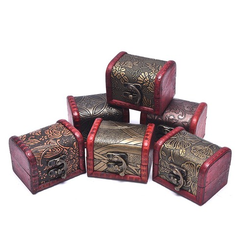 Antique Mini Wood Treasure Chest Storage Box Jewelry Organizer Box Gift BoxM^G*
