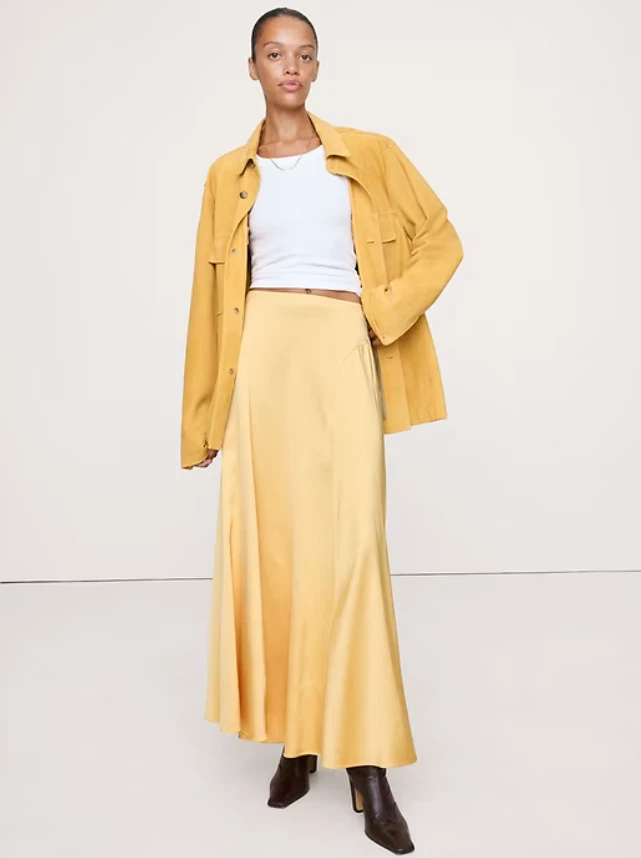 Venda Feminina Banana Republic #Nova Com Etiqueta Saia Maxi de Cetim Elástico #817875 - Imagem 3 de 4