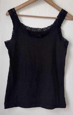Rue21 Y2k Black Polka Dot Lace Trimmed Layering Cami Tank XL Coquette Whimsigoth