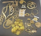 Estate Gold Tone Jewelry Lot Belt Incl SIGNED Monet Napier Trifari MPD95 Avon