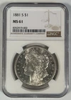 1881-S Morgan Silver $1 Dollar Coin NGC MS 61