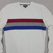 Club Room Sweater Men's Large White Center Striped Preppy Pullover 100 Cotton