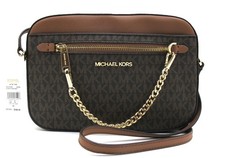NEW Auth. MICHAEL KORS JET SET LG EW Top Zip Chain MK Signature Crossbody Brown