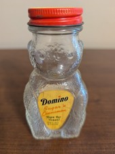 Mr. Bear’s A Bank Too Botella de Vidrio Domino Sugar 'n Cinnamon Shaker con Etiquetas 1950