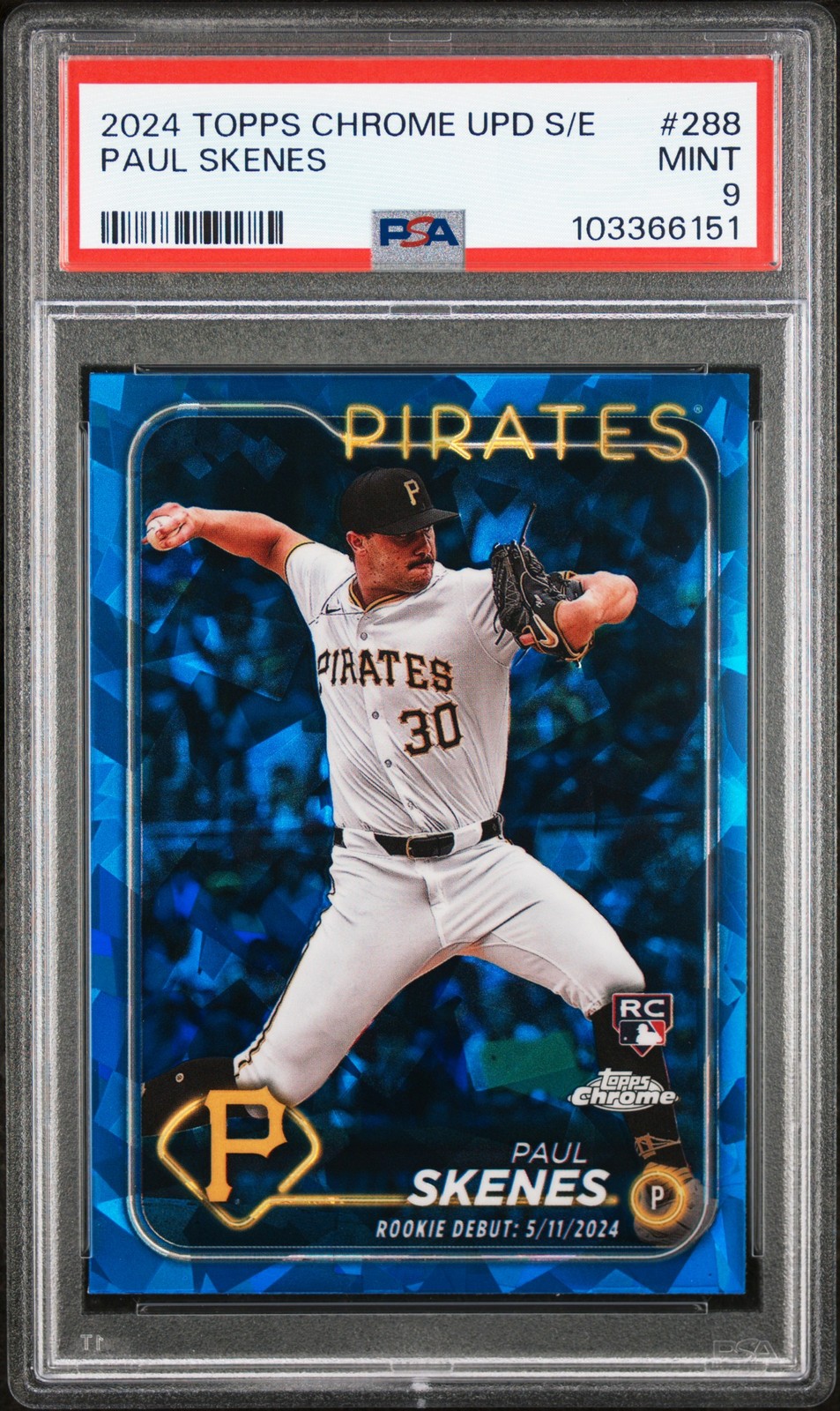 2024 TOPPS CHROME SAPPHIRE UPDATE SER #288 PAUL SKENES ROOKIE RC PSA 9