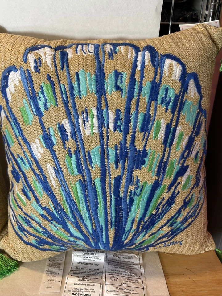 Pottery Barn Lilly Pulitzer Oh Shello Embroidered In/Outdoor Pillow Shell Woven - Image 3 of 4