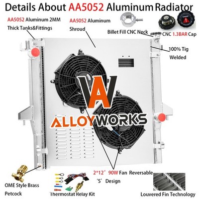2 Core Radiator+Shroud+Fan For 2003-10 09 Dodge Ram 2500 3500 5.9L 6.7L Cummins
