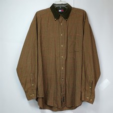 Vtg Tommy Hilfiger Check Button Shirt XL Red/Green Plaid Taiwan Corduroy Collar