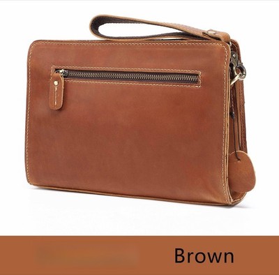 Crazy Horse Echtleder Herren Business Reißverschluss lange Handtasche große Kapazität